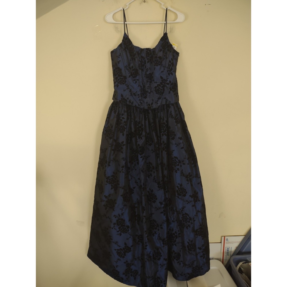 Vtg Y2K Scott McClintock Blue Burnout Velvet Lace Up Back Maxi Dress S Prom Hoco